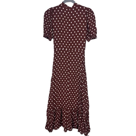 Reformation Reeds Au Lait Brown Polka Dot Midi Dress - Picture 6 of 9